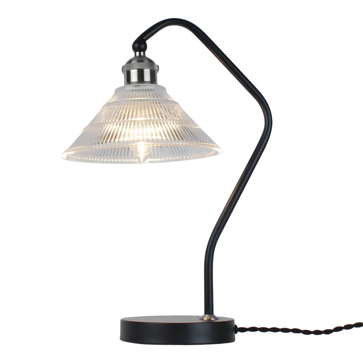 Matt Black with Fluted Glass Shade Industrial Modern Table Lamp Bedside Light