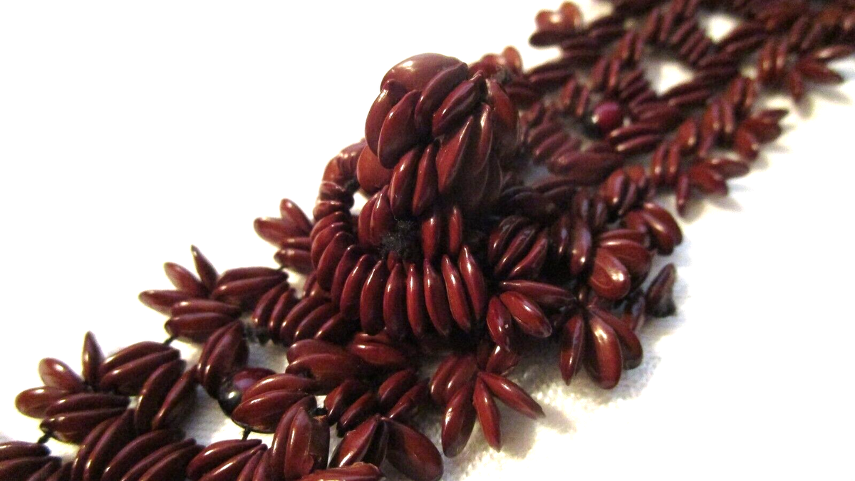 Gorgeous Vintage Hawaiian coerced seed and Wood belt Seed Bead Belt, Beaded Hippie Belt Hand Carved Wood Buckle  main image 3