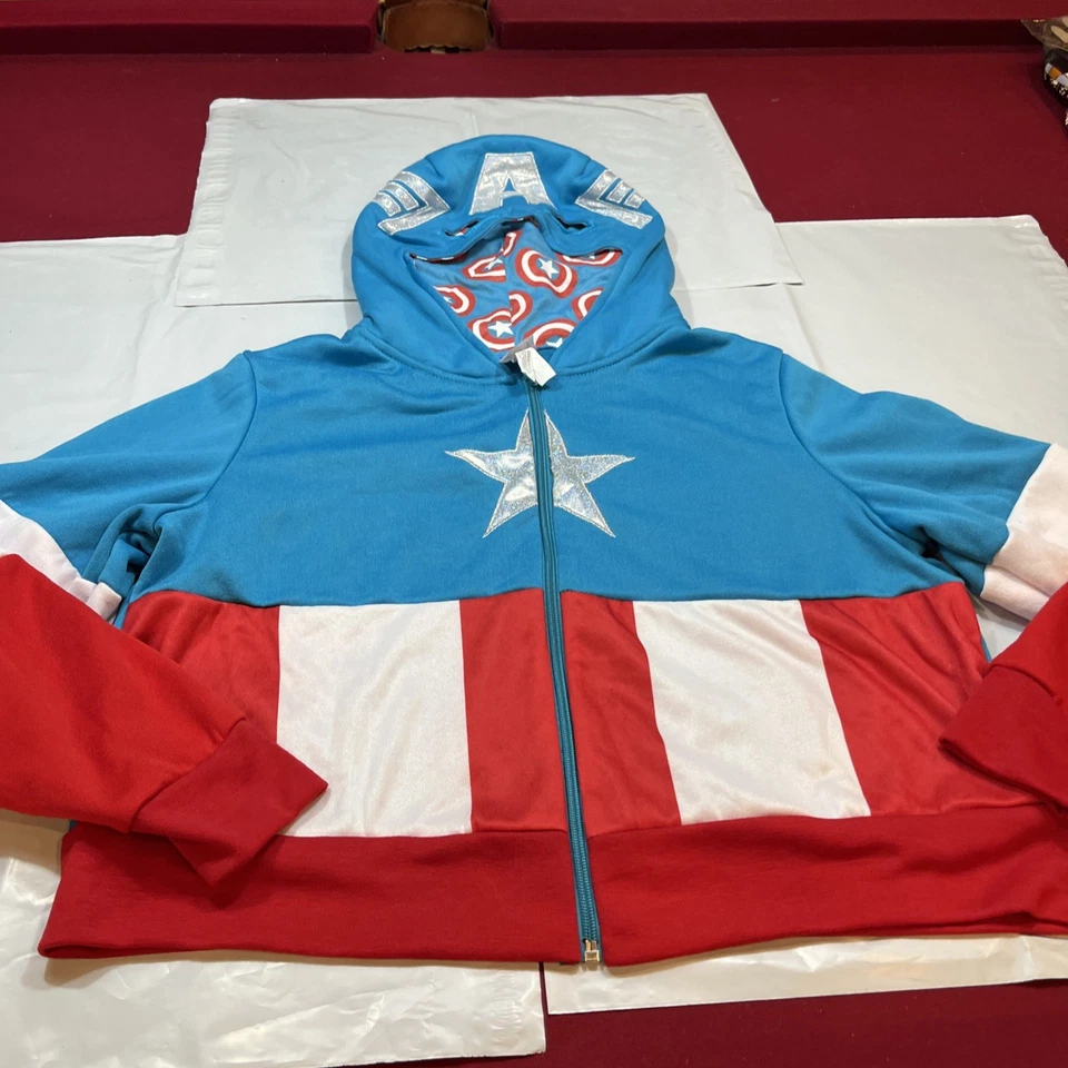 MARVEL Azul Capitán América Mujer L XL SUDADERA CON CREMALLERA Máscara SUDADERA CON CAPUCHA ROJO BLANCO Foto 4 de 4