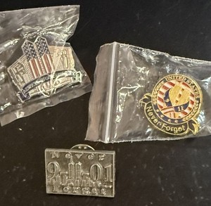 Vintage 9/11 Memorial Pin Lot WTC Never Forget 9-11-01 Always In Our Memories x3