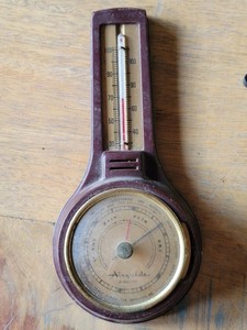 VTG Airguide Barometer Thermometer Brown 3x8" Weather Storm Station Wall Mounted