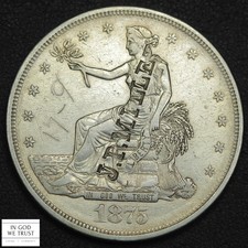 1875 CC Carson City Trade Silver Dollar $1 (J. P. MILLER Counterstamp) - Cleaned