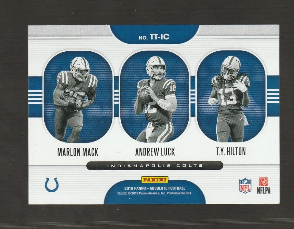 2019 Panini Absolute Team Trios Blue #TT-IC Anrew Luck / T.Y. Hilton card #/50 - Image 2 of 2
