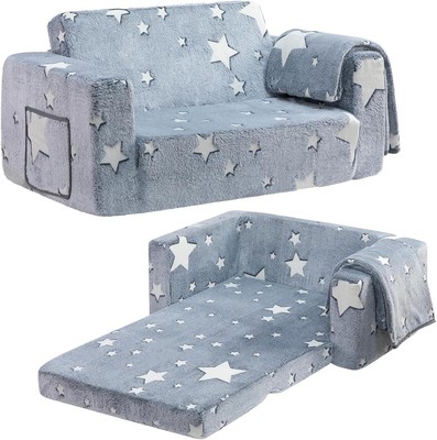 BEJOY Kinder-Sofa, extra breite 2-in-1-Sherpa-Couch zum Ausklappen, Stern Muster