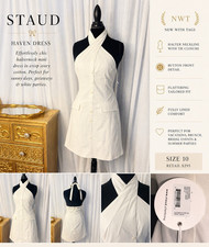 NWT Staud Haven Dress Ivory White Halter Mini Dress Size 10 Cotton Button Front