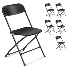 Black Steel Frame Plastic Seat Folding Chairs Set of 6 