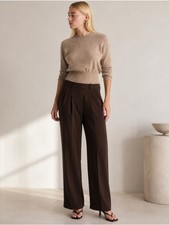 NWT Quince High Waisted Crepe Pleated Stretch Wide Leg Pants Brown Size 4
