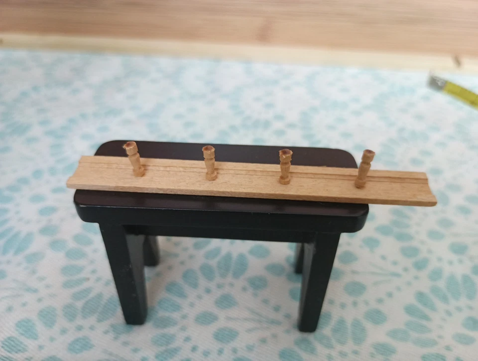 Miniature Dollhouse Artisan Made Wall Mounted Coat Hanger Blonde Wood with Hooks - Image 3 of 4