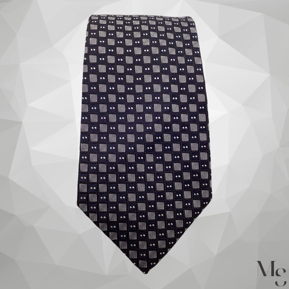 Corbata de seda geométrica Z ZEGNA X-Long negra y gris hecha en Italia 62”-3,4” EXCELENTE ESTADO Foto 3 de 4