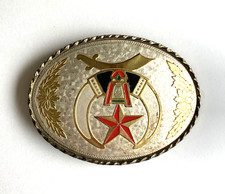 Vintage Shriner Masonic Logo Belt Buckle Freemasons Oval Heavy 3.5  