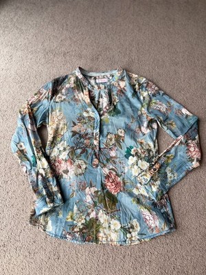 Emily van den Bergh Blue Floral Blouse Size 38   100% Cotton
