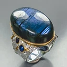 Gemstone ring 50ct Natural Labradorite Ring 925 Sterling Silver Size 10 /R485670