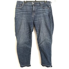 Old Navy Mid Rise Boyfriend Jeans Dark Wash Distressed Hem Size 14