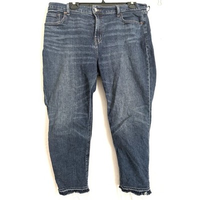 Old Navy Mid Rise Boyfriend Jeans Dark Wash Distressed Hem Size 14