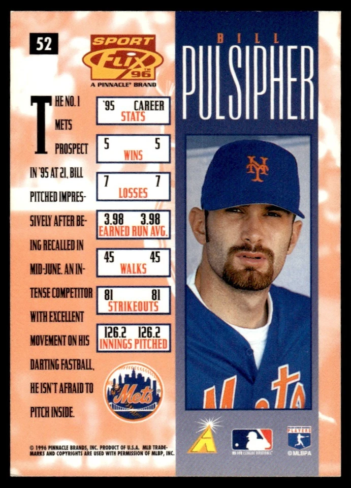 1996 Sportflix Bill Pulsipher New York Mets #52 - Image 2 of 2