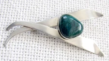 Vintage modernist silver sterling brooch set with Eilat stone, Israel, 1960-70’s