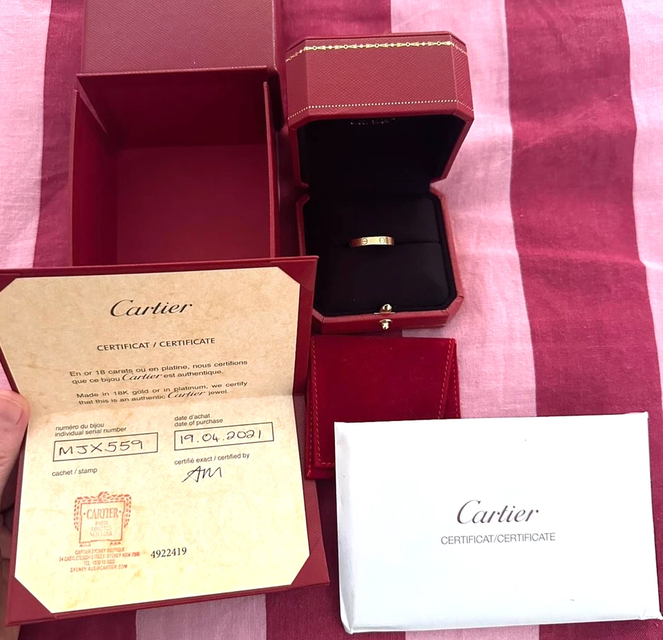 ANILLO AMOR 100% Garantizado AUTÉNTICO CARTIER 18Kt Y/Oro 3.5mm Caja Certificado Talla 59/R Foto 4 de 4