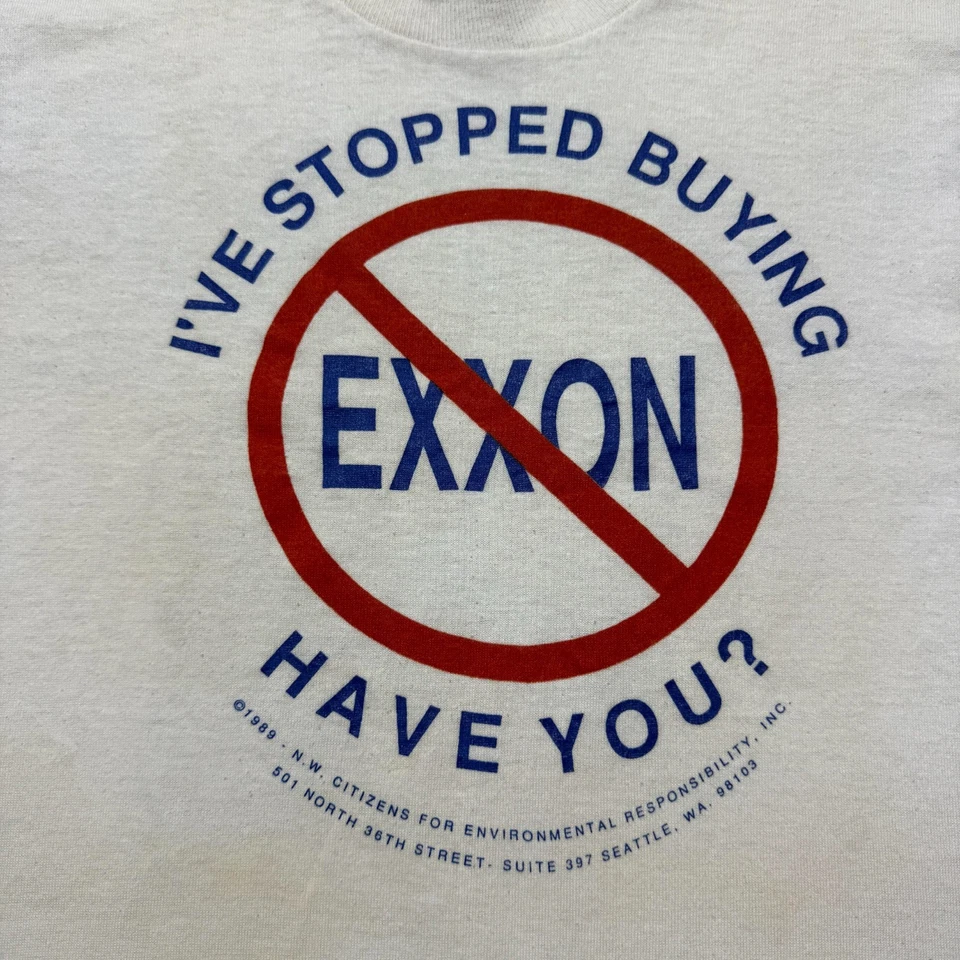 Camiseta De Colección 1989 Exxon Boicot Derrame de Petróleo Protesta Ambiental - Talla Pequeña Foto 2 de 4