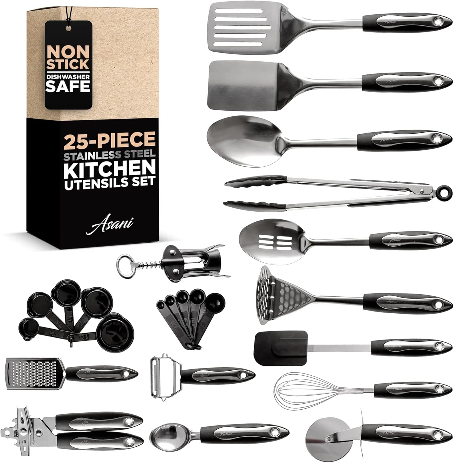 25-Piece Stainless Steel Kitchen Utensil Set | Non-Stick Cooking Gadgets and Too