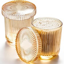 Glass Qtip Dispenser 2 Pack, Clear Bathroom Storage Organizer for Cotton Swabs,