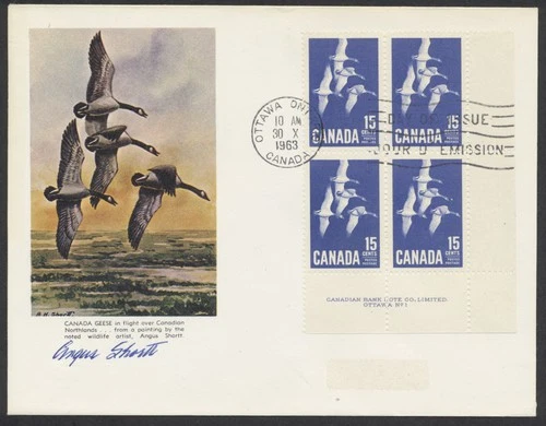1963 #415 15c Canada Geese FDC Plate Block Signed By Designer