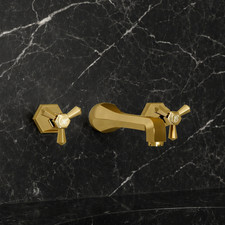 Lusso Deco Eton Wall Mounted Basin Mixer Tap Polished Brass CLEARANCE