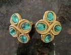 Vintage Signed Rare Monet Mogul Dome Aqua Green Gripoix Gemstone Earring Clip On