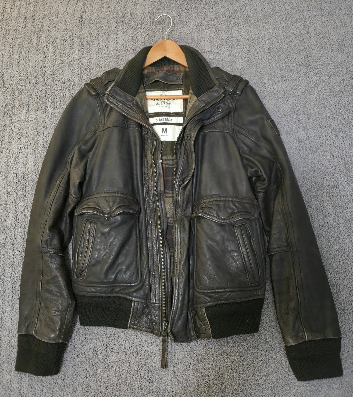 Abercrombie & Fitch Slant Rock Leather Jacket Y2K Biker Bomber Jacket Vintage image 11