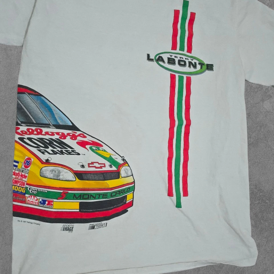 NASCAR Terry Lebonte Corn Flakes All Over Print Shirt AOP Med 90s Vintage - Image 3 of 4