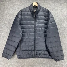 Swiss+Tech Puffer Jacket Men M Medium Black Full Zip Lined Zipped Pockets