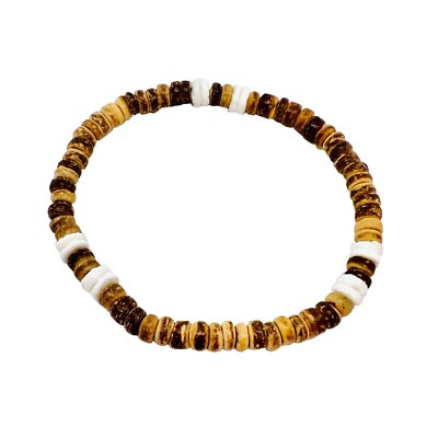 Hawaiian Light Brown Coconut Puka Shell Elastic Maui Surfer Bracelet Hawaii