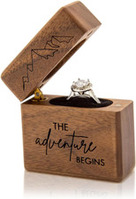 Slim Engagement Proposal Ring Box- Engraved Wooden Ring Bearer Box- Wedding Cere