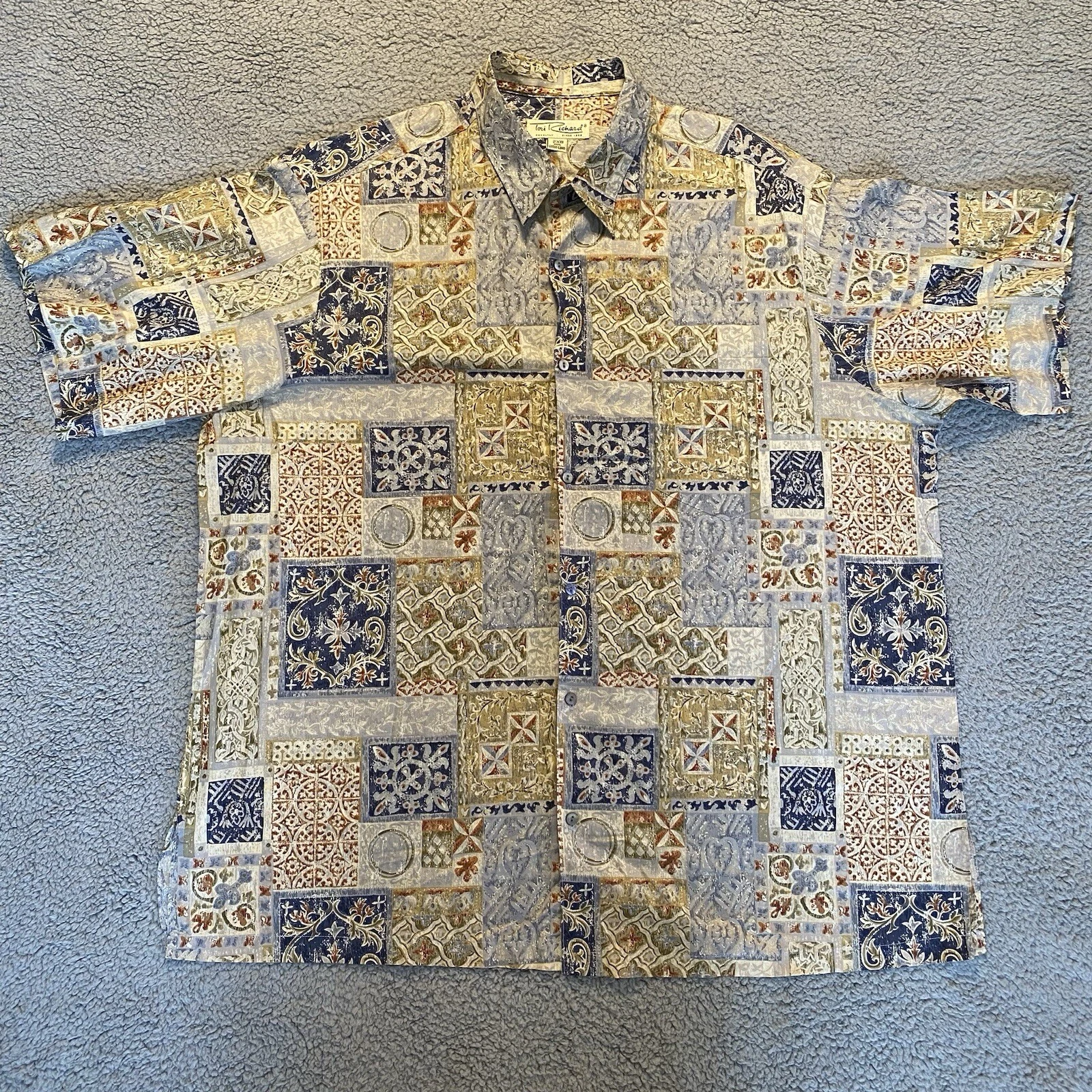 Tori Richard Hawaiian Shirt Mens Size 2XB Block Geometric 100% Cotton Lawn