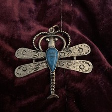 Dragon Fly Pendent 2+  Silver tone Faux Turqu...