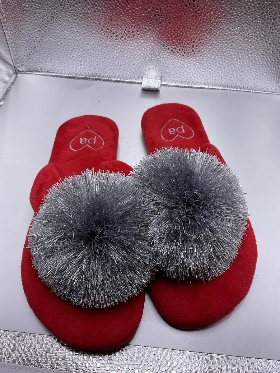 Red pom pom best sale slippers
