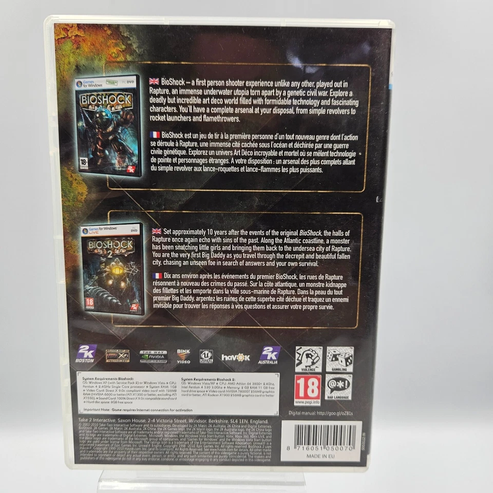Bioshock 1 2 PC DVD-ROM DOUBLE PACK Game  Shooter Adventure PAL FREE POST - Image 3 of 3