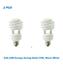 2 Bulbs,18W 75W Equivalent , Mini Spiral CFL Bulb,E26 Base,Warm White,UL Listed