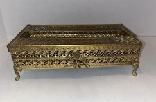 Vintage Gold Filigree Ornate Tissue Kleenex Box Holder Hollywood Regency