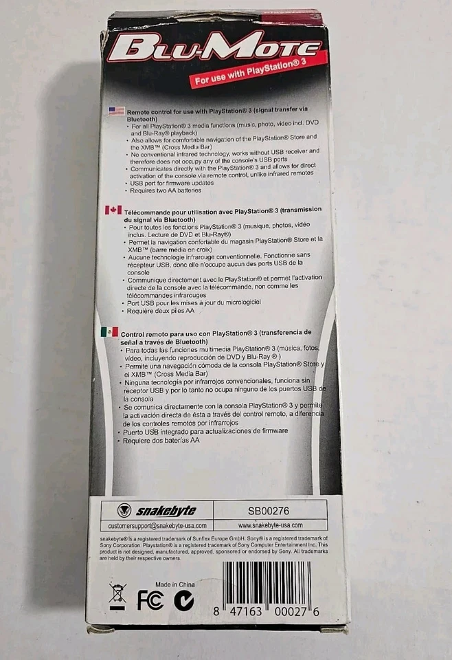 Snakebyte PlayStation 3 BLU-MOTE Snakebyte Remote (SB000276) Wireless, Black - Image 2 of 3