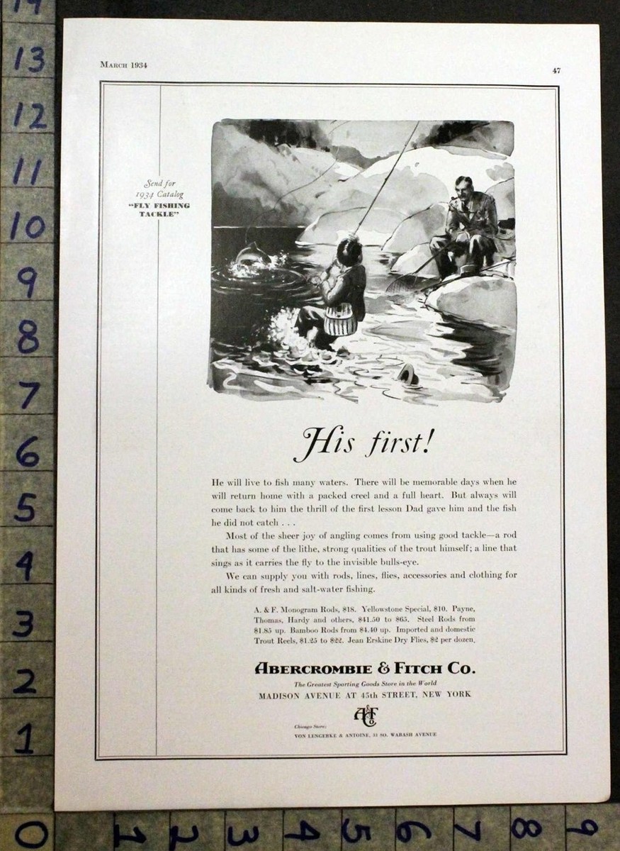 1934 ABERCROMBIE FITCH SPORTSMAN FISHING FLY ROD TROUT TACKLE CLOTHING AD  30733