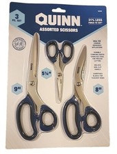 QUINN 3pc Assorted Scissors:Durable Titanium Coated Stainless Steel Blades - NEW