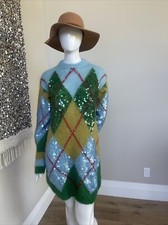 Auth.Gucci sequinned argyle jumper dress M New