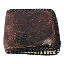 Vtg Tooled Leather Wallet Bifold Whipstitch Hunting Scene Hunter Dog Pheasant