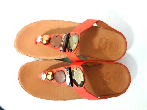 FITFLOP 10M Jewel The Skinny Sandalias Puntera-Poste Llama Cuero Naranja Zapatos tanga - Imagen 7 de 10