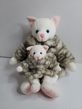 Russ For Target White Plush Cat Kitty 14" W/Baby Kitty 6" Fur Coat Stuffed Plush