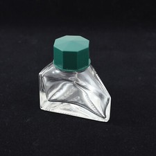 Vintage Italian Hand Made Hand Blown Triangular Glass Ink Bottle w/ Green Top