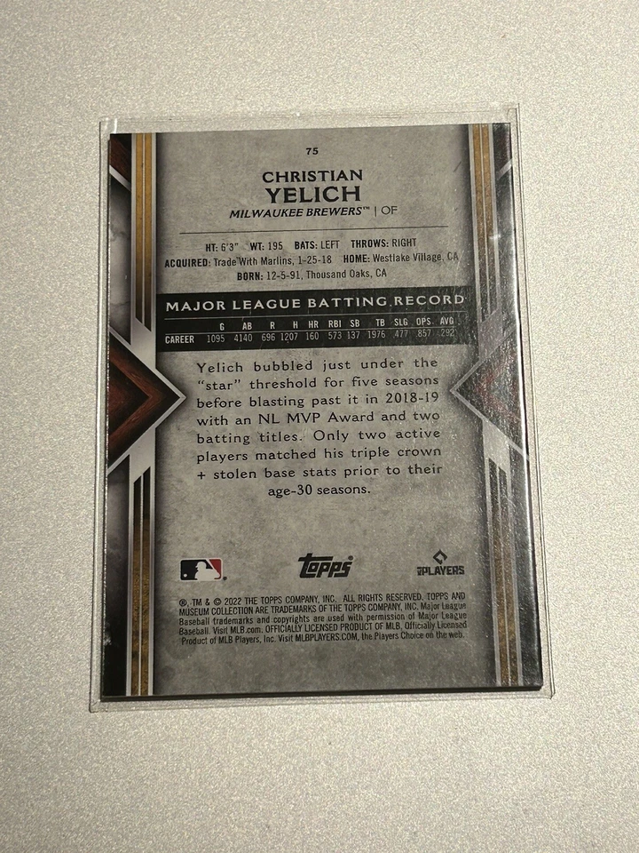 2022 TOPPS MUSEUM COLLECTION CHRISTIAN YELICH #75 BREWERS BASEBALL - Image 2 of 2