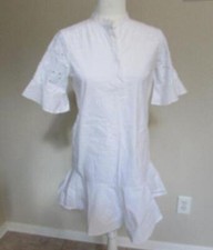 ANN TAYLOR 6P white eyelet flounce hem cotton poplin pullover dress s/s