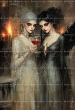 VAMPIRE SISTERS ART PRINT, Witch Gothic Poster Decor Dark Horror Vampiric D804