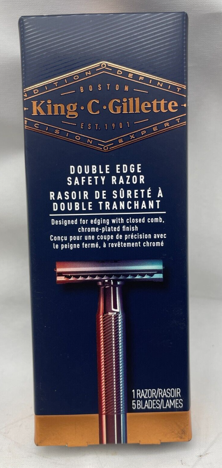 King C Gillette Chrome Plated Double Edge Safety Razor 1 Razor 5 Blades